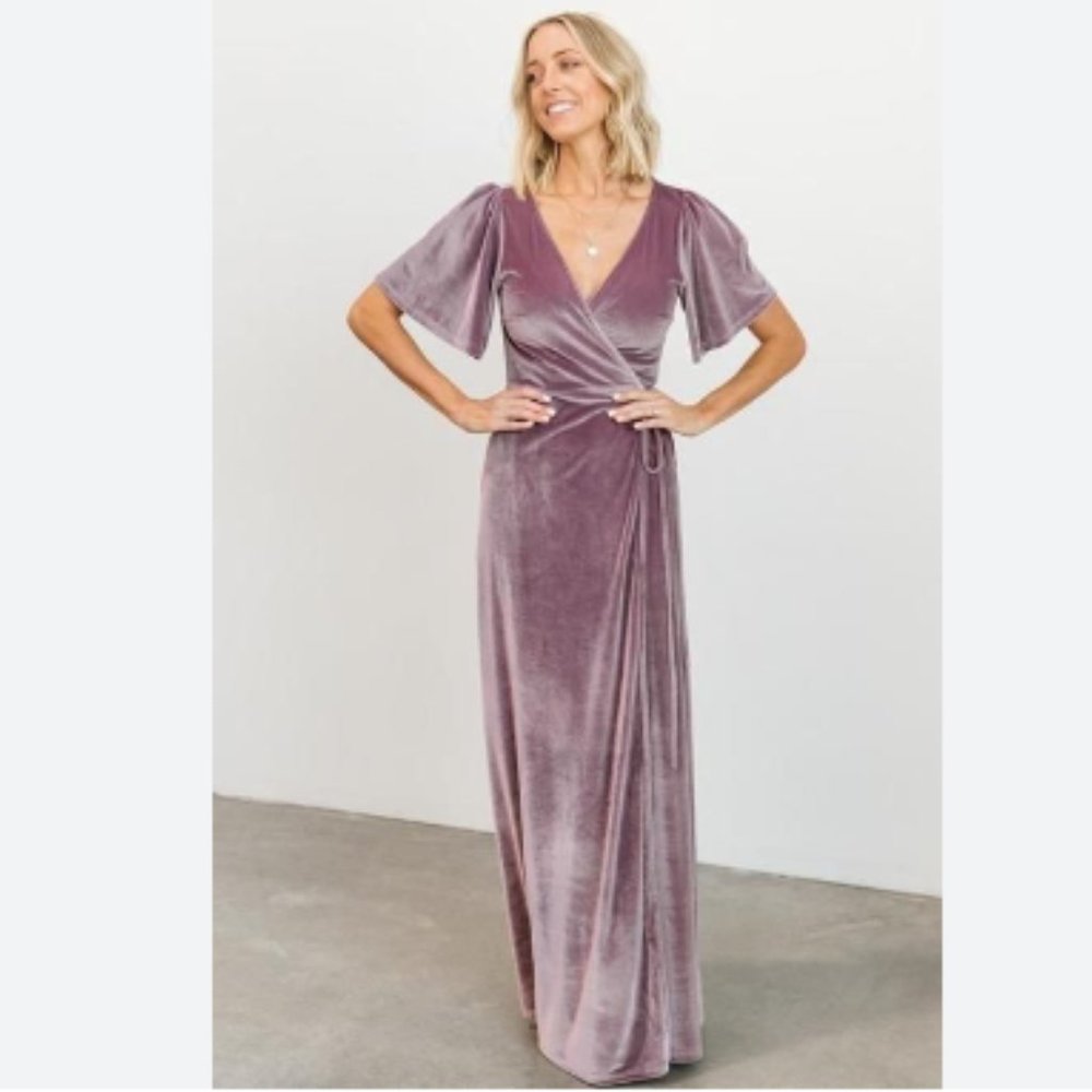 Baltic Born Velvet Wrap Maxi Dress in Dusty Mauve